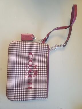 COACH Purple & White Plaid Wristlet Wallet